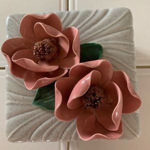 VINTAGE William Frazier California Pottery #213 Gray Square Dish Trinket w/Roses